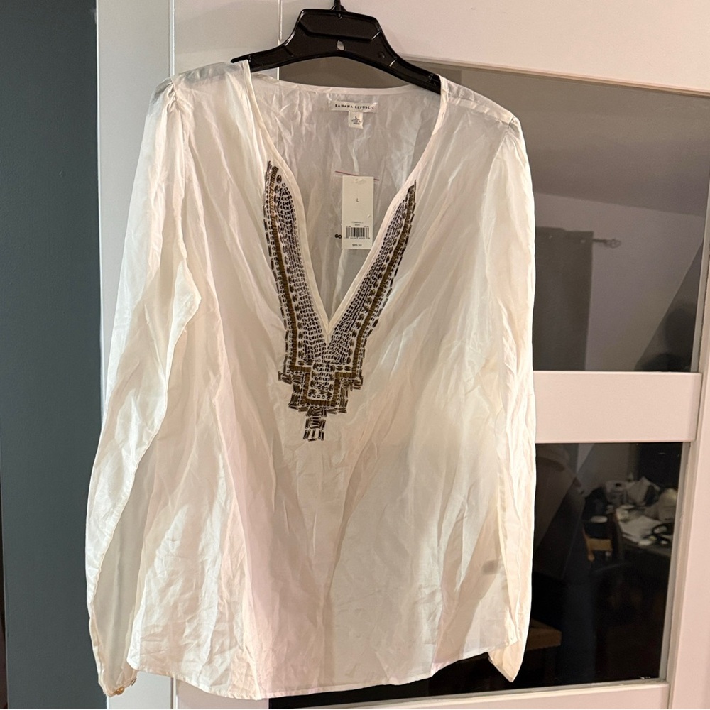 Silk Beaded V-Neck Boho Tunic Top